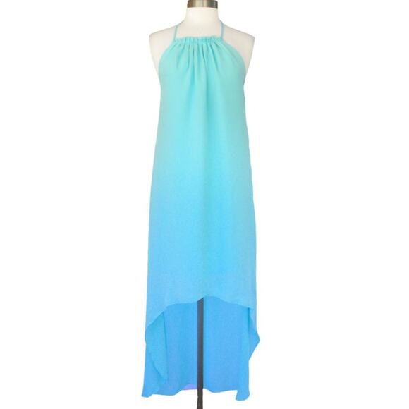 Ramy Brook High Low Halter Maxi Midi Dress Aqua Blue Backless Beachy Boho Resort - Picture 3 of 11